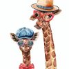 Giraffe and Baby Wearing Hats paint by numbers