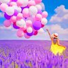 Girl Holding Balloons In Lavender Field Girl Holding Balloons In Lavender Field paint by numbers