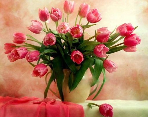 Pink Tulips in Vase Paint by numbers