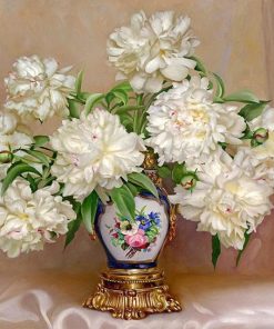 White Flowers In A Ginger Jar Vase paint by numbers