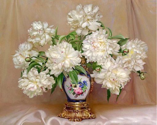 White Flowers In A Ginger Jar Vase paint by numbers