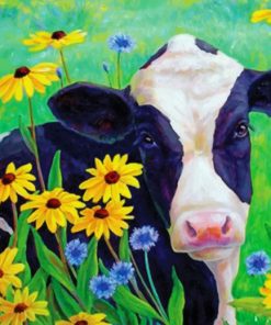 Aesthetic Cow And Flowers paint by numbers