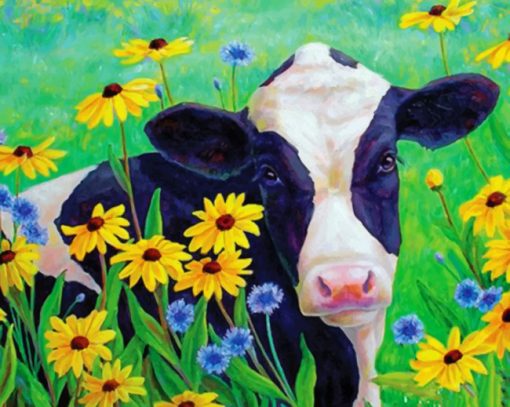 Aesthetic Cow And Flowers paint by numbers