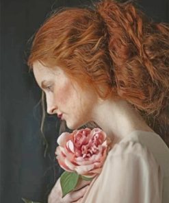 Redhead Woman Holding A Rose Paint by numbers