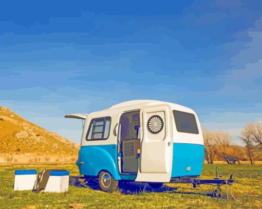 Aesthetic Blue Camper Paint by numbers