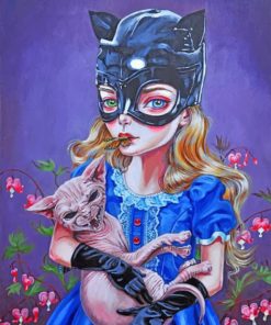 Cat Woman Holding A Mad Kitty Paint by numbers