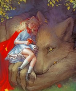 Sleepy Girl And A Wolf paint by numbers