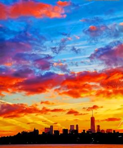 Manhattan Skyline Silhouette Paint by numbers