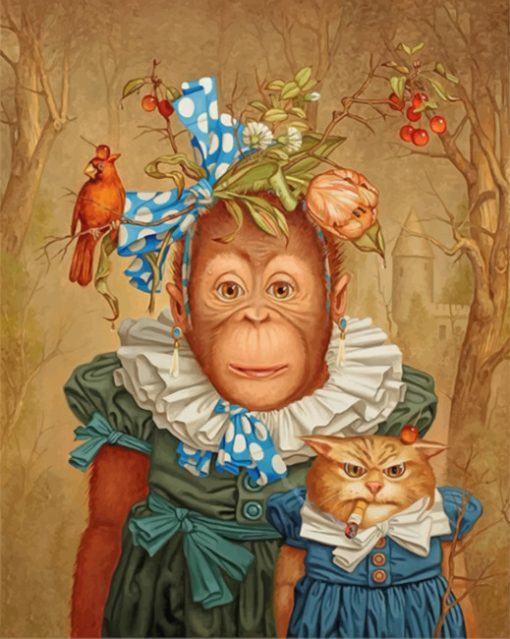 Monkey And Mad Cat paint by numbers