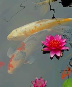 Pink Lotus And Koi Fishes Paint by numbers