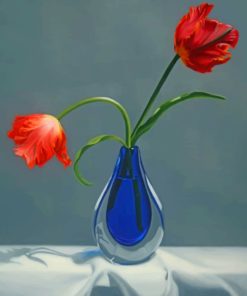 Red Flowers In A Blue Vase Paint by numbers