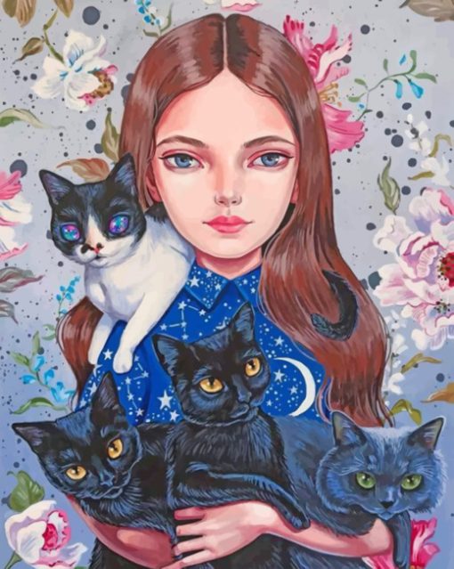 Woman And Cats Paint by numbers