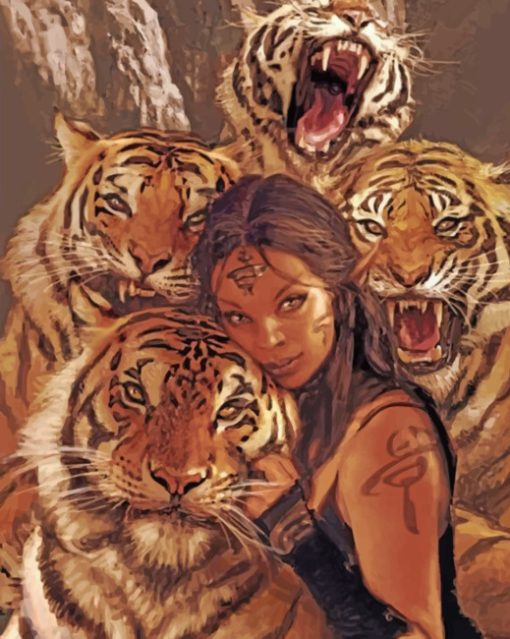 Woman And Tigers Paint by numberfs