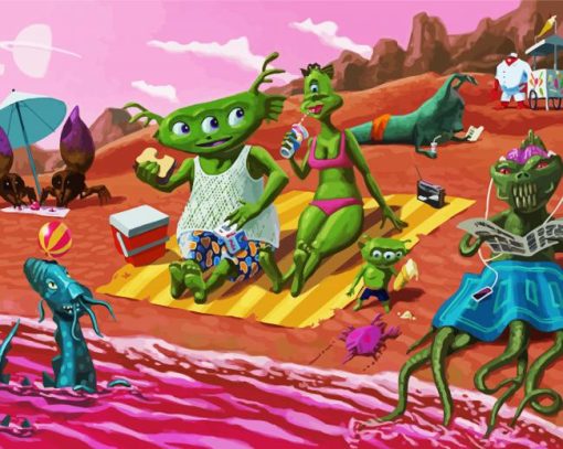 Alien Family On Beach paint by number