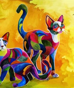 Colorful Cats And Hummingbird paint by number