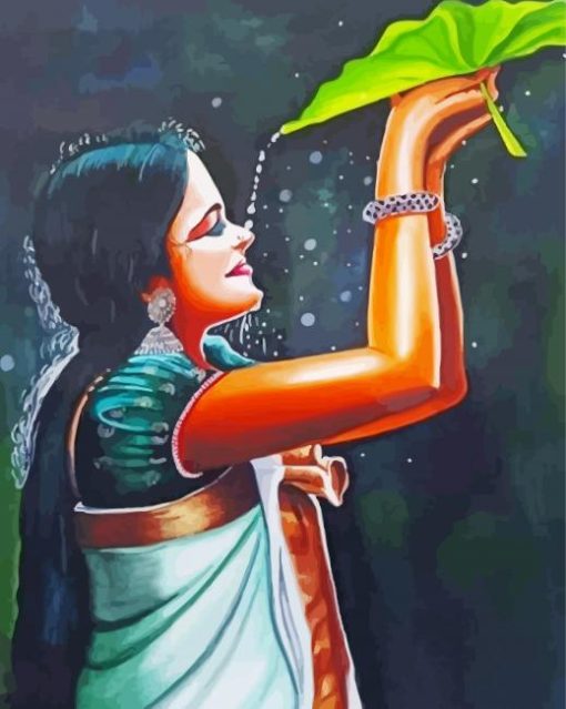 South Indian Lady With Leaf paint by number