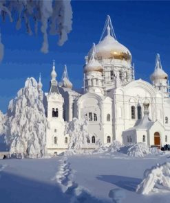 White Church In Winter paint by number