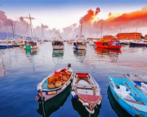 Boats In Santa Margherita paint by number