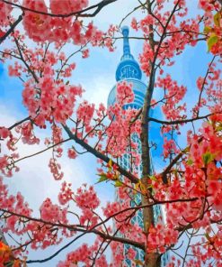 Cherry Blossoms Japan Skytree paint by number