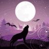 Purple Full Moon With Howling Wolf paint by number