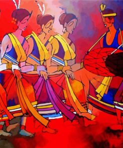 Abstract Indian Women Singing And Dancing paint by number