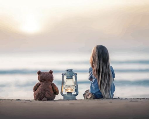 Beach Lantern And Girl paint by number