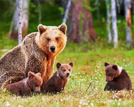 Beautiful Mother Bear With Her Babies paint by number