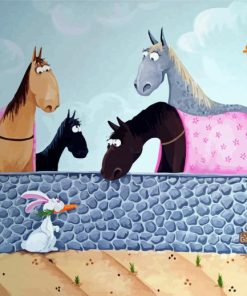 Cartoon Horses And Bunny paint by number