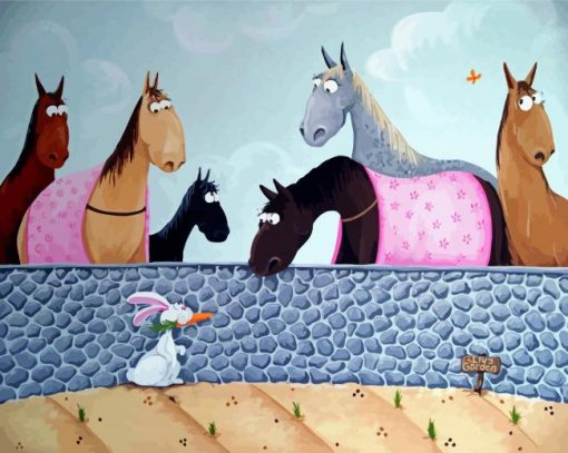 Cartoon Horses And Bunny paint by number