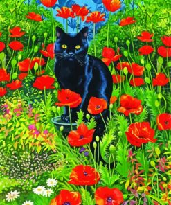 Cat In Poppy Garden paint by number