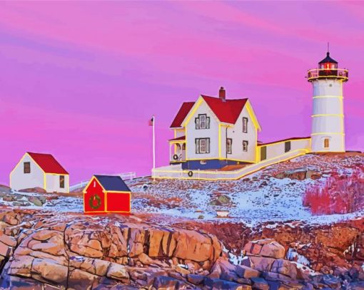 Christmas Nubble Lighthouse paint by number