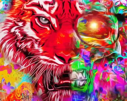 Colorful Tiger And Skull paint by number