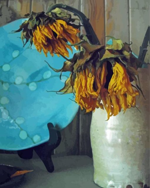 Decaying Sunflower Vase paint by number