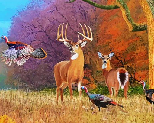 Deer And Turkey Art paint by number