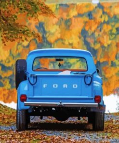 Fall With Blue Truck Water Reflection paint by number