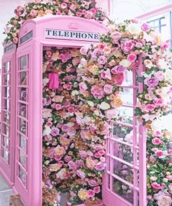 Floral Pink Phone Booth paint by number