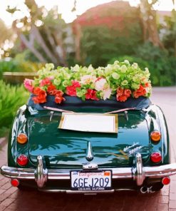 Flowers And Green Car paint by number