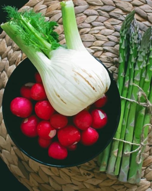 Fresh Asparagus With Radishes And Fennel paint by number