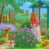 Girl And Cat In Garden paint by number