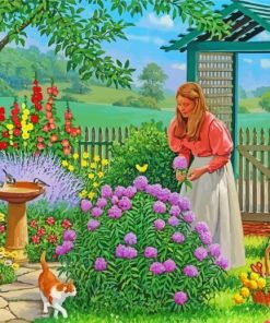 Girl And Cat In Garden paint by number