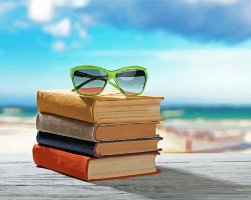 Glasses On Books And Beach paint by number