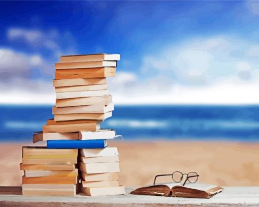 Glasses With Books And Beach paint by number