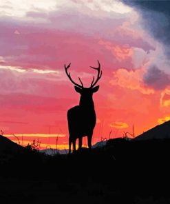 Highland Stag Sunset Silhouette paint by number