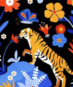 Illustration Tiger And Flowers paint by number