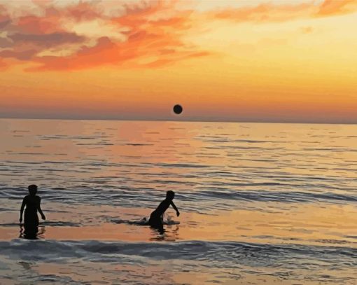 Kids Playing On Beach paint by number