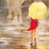 Lady With Yellow Umbrella And Red Dress paint by number