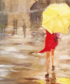 Lady With Yellow Umbrella And Red Dress paint by number