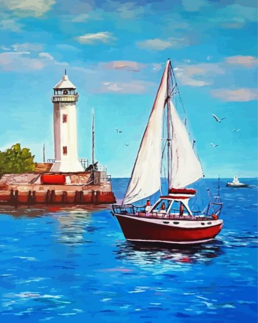 Lighthouse And Sailboat Art paint by number