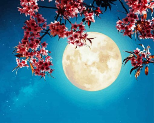 Moon With Flowers paint by number