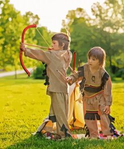 Native American Children Hunting paint by number